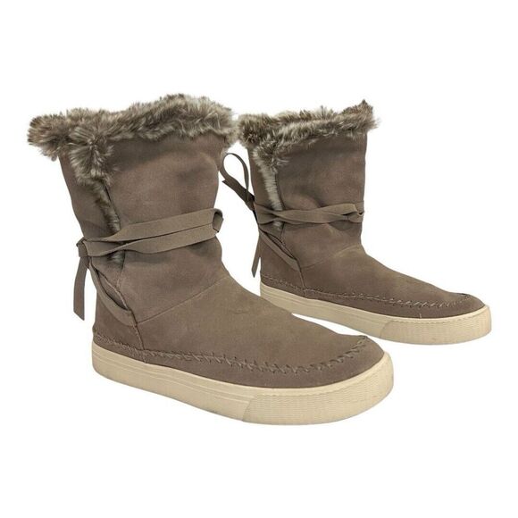 Toms Size 8.5 Boots Desert Taupe Waterproof  Suede Vista Ankle Faux Fur Booties - Picture 1 of 5